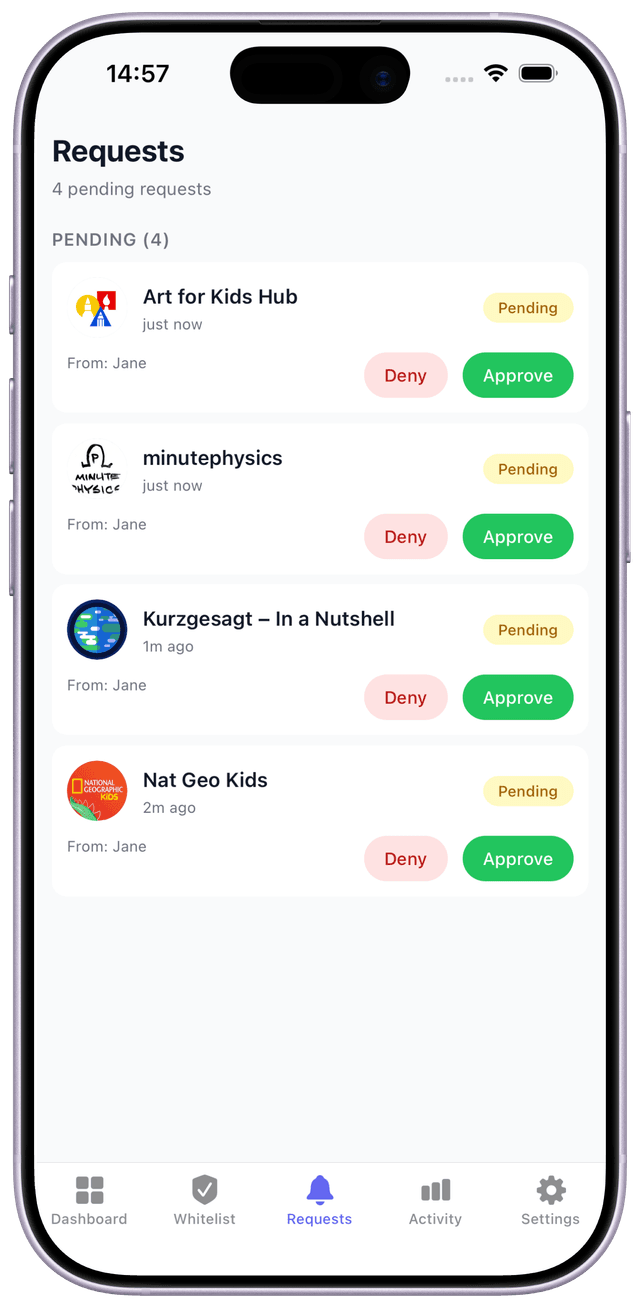 Channel request flow screen